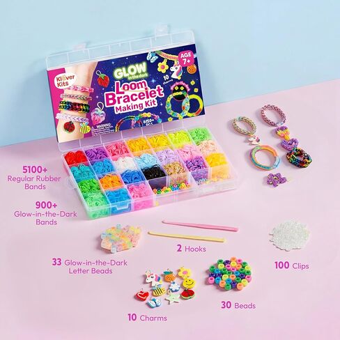 JOVA Klever Kits Rubber Band Bracelet Kit, Glow in The Dark Loom Bracelet Making Kit, 6000+ PCS DIY Set, Crafts for Girls Age 7+ in Kuwait