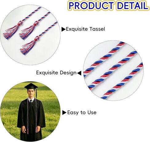 67 Inch Graduation Honor Cord, Red Blue White 2026 Graduation Honor Cord with Tassel Grad Honor Rope for Class of 2026 Graduation Ceremony Decorations Party Supply in Kuwait