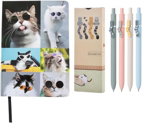 Kathy & Jiggs Sassy Cat Writing Bundle – Aesthetic A5 Journal + 4 Kawaii Cute Cat Gel Pens (Black Ink) for Creative Expression & Gifts for Cat Lovers – Kids, Teens, Adults – 160 Lined Pages in Kuwait