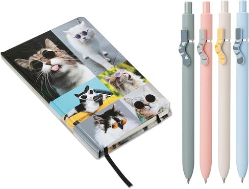 Kathy & Jiggs Sassy Cat Writing Bundle – Aesthetic A5 Journal + 4 Kawaii Cute Cat Gel Pens (Black Ink) for Creative Expression & Gifts for Cat Lovers – Kids, Teens, Adults – 160 Lined Pages in Kuwait