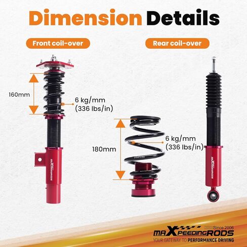 maxpeedingrods Coilovers for VW Jetta MK5/A5 2005-2011، for VW Jetta MK6/A6 2011-2019، for Golf MK5 MK6 2003-2012، طقم تعليق Coilovers قابل للتعديل، طقم خفض التخميد مسبقًا أحمر in Kuwait