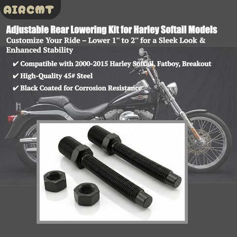 طقم خفض خلفي قابل للتعديل من Harley Softail، طقم خفض سلام 1-2 بوصة، 45# أسود فولاذي، يناسب موديلات 2000-2015 Softail، Heritage، Fatboy، Breakout in Kuwait
