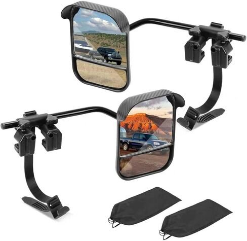 Dual View Mirror Extenders for Towing with Rain Visor, Adjustable Clip On Tow Mirrors, Universal Side Mirror Extensions for Car Truck Trailer RV SUV, Convex Rearview Towing Mirror Extensions, 2 PCS in Kuwait