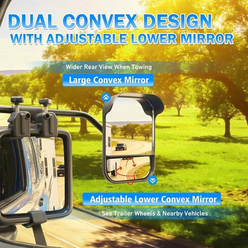 Dual View Mirror Extenders for Towing with Rain Visor, Adjustable Clip On Tow Mirrors, Universal Side Mirror Extensions for Car Truck Trailer RV SUV, Convex Rearview Towing Mirror Extensions, 2 PCS in Kuwait