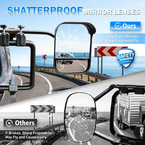 Dual View Mirror Extenders for Towing with Rain Visor, Adjustable Clip On Tow Mirrors, Universal Side Mirror Extensions for Car Truck Trailer RV SUV, Convex Rearview Towing Mirror Extensions, 2 PCS in Kuwait