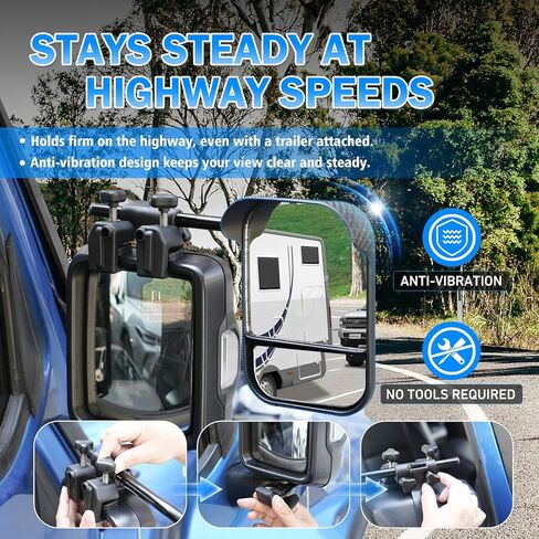 Dual View Mirror Extenders for Towing with Rain Visor, Adjustable Clip On Tow Mirrors, Universal Side Mirror Extensions for Car Truck Trailer RV SUV, Convex Rearview Towing Mirror Extensions, 2 PCS in Kuwait