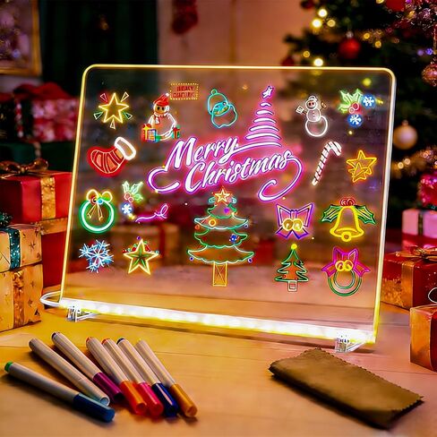 LED Note Board with Colors, 11.8"X8" LED Drawing Board Portable Doodling Glow LED Note Board Gifts Toys for Kids Rechargeable with Light, Include Adapter, Dry Erase Board with Stand, 7 Markers in Kuwait
