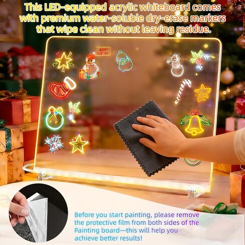 LED Note Board with Colors, 11.8"X8" LED Drawing Board Portable Doodling Glow LED Note Board Gifts Toys for Kids Rechargeable with Light, Include Adapter, Dry Erase Board with Stand, 7 Markers in Kuwait