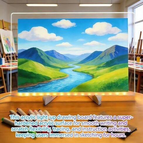 LED Note Board with Colors, 11.8"X8" LED Drawing Board Portable Doodling Glow LED Note Board Gifts Toys for Kids Rechargeable with Light, Include Adapter, Dry Erase Board with Stand, 7 Markers in Kuwait