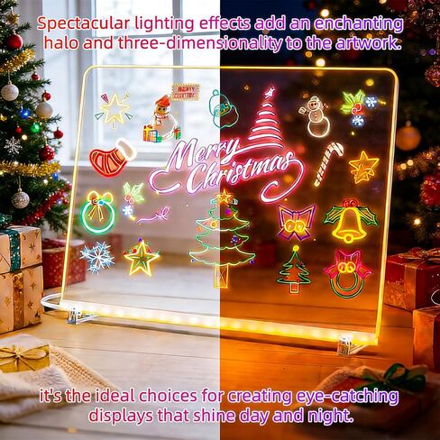 LED Note Board with Colors, 11.8"X8" LED Drawing Board Portable Doodling Glow LED Note Board Gifts Toys for Kids Rechargeable with Light, Include Adapter, Dry Erase Board with Stand, 7 Markers in Kuwait