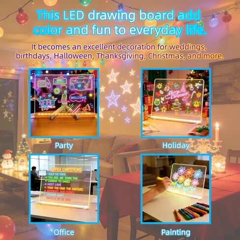 LED Note Board with Colors, 11.8"X8" LED Drawing Board Portable Doodling Glow LED Note Board Gifts Toys for Kids Rechargeable with Light, Include Adapter, Dry Erase Board with Stand, 7 Markers in Kuwait