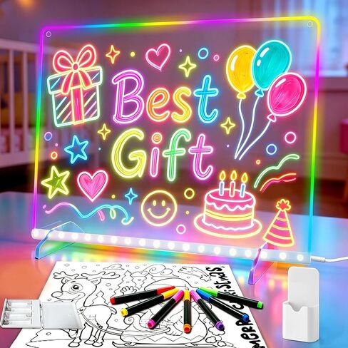 لوحة رسم LED للأطفال من Cosmody، لوحة ملاحظات LED مقاس 16 بوصة مع لون و13 تأثيرًا متوهجًا و4 مستويات سطوع، لوحة رسم مضيئة مع 7 علامات وورق تتبع، هدايا عيد ميلاد للأطفال بعمر 4 سنوات فما فوق in Kuwait