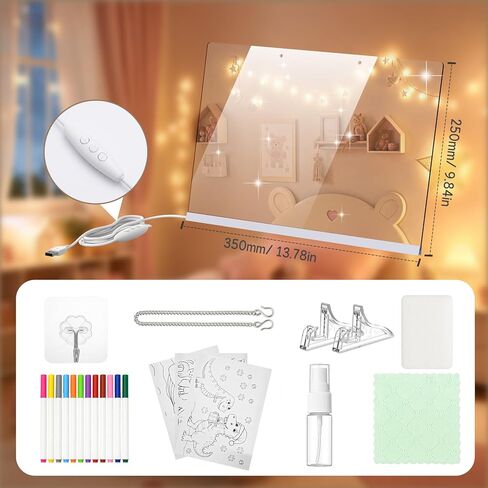 لوحة رسم LED للأطفال مقاس 17 بوصة مع 7 ألوان و6 أوضاع، لوحة ملاحظات LED بألوان، لوحة مسح جافة من الأكريليك المضيئة تتضمن محول، 7 علامات، لوحة رسومات الشعار المبتكرة المتوهجة هدايا العطلات للفتيات والأطفال in Kuwait