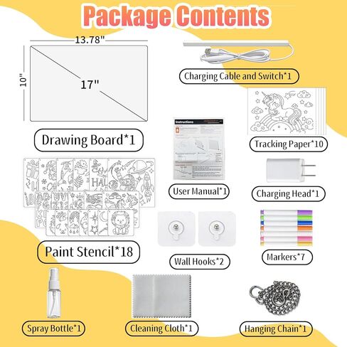 LED Drawing Board for Kids, Large Light Up Writing Tablet, 7 Color Glow Doodle Board with Paint Stencils and Tracking Paper, Birthday Holiday Toy Gift for Boys Girls Age 3+ in Kuwait