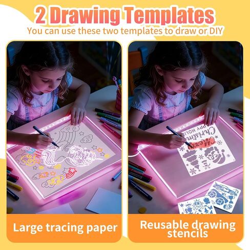 LED Drawing Board for Kids, Large Light Up Writing Tablet, 7 Color Glow Doodle Board with Paint Stencils and Tracking Paper, Birthday Holiday Toy Gift for Boys Girls Age 3+ in Kuwait