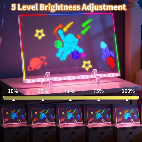 LED Drawing Board for Kids, Large Light Up Writing Tablet, 7 Color Glow Doodle Board with Paint Stencils and Tracking Paper, Birthday Holiday Toy Gift for Boys Girls Age 3+ in Kuwait