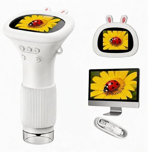 Kids Microscope with 50X-1000X Zoom, Lightweight Educational Toys Microscope for Kids to Explore Nature, Handheld Microscope with 2" Screen for School and Outdoor Travel （White） in Kuwait