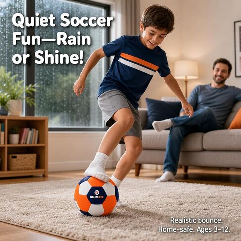 HomeKix Size 4 Indoor Soccer Ball – Soft Silent Foam Ball with Realistic Bounce for Kids Ages 3–12, Quiet Apartment-Friendly Home Practice, Dribbling & Juggling, Soccer Gift for Boys & Girls in Kuwait