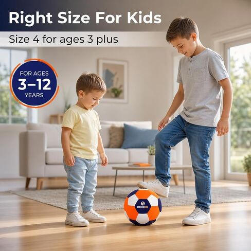 HomeKix Size 4 Indoor Soccer Ball – Soft Silent Foam Ball with Realistic Bounce for Kids Ages 3–12, Quiet Apartment-Friendly Home Practice, Dribbling & Juggling, Soccer Gift for Boys & Girls in Kuwait