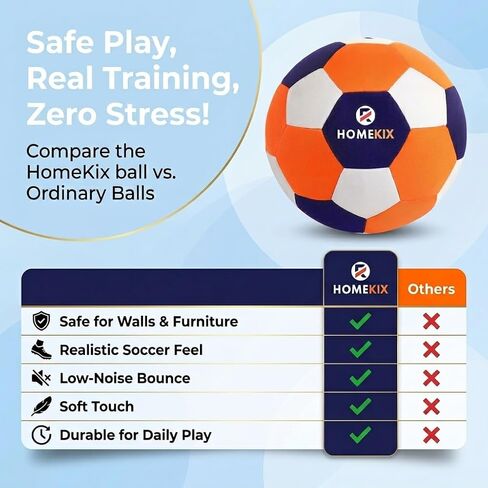 HomeKix Size 4 Indoor Soccer Ball – Soft Silent Foam Ball with Realistic Bounce for Kids Ages 3–12, Quiet Apartment-Friendly Home Practice, Dribbling & Juggling, Soccer Gift for Boys & Girls in Kuwait