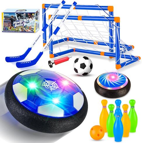 NEUBSAW 4-in-1 Hover Soccer Ball Hockey & Bowling Set, LED Air Floating Sports Toy for Indoor Outdoor Play for Kids Ages 3-12, Birthday for Boys Girls Toddlers in Kuwait