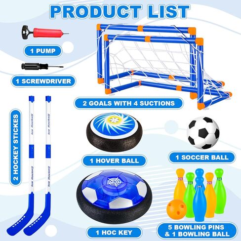NEUBSAW 4-in-1 Hover Soccer Ball Hockey & Bowling Set, LED Air Floating Sports Toy for Indoor Outdoor Play for Kids Ages 3-12, Birthday for Boys Girls Toddlers in Kuwait
