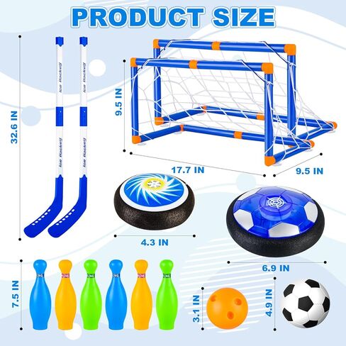 NEUBSAW 4-in-1 Hover Soccer Ball Hockey & Bowling Set, LED Air Floating Sports Toy for Indoor Outdoor Play for Kids Ages 3-12, Birthday for Boys Girls Toddlers in Kuwait