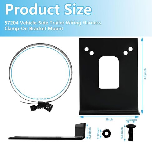 57204 Vehicle-Side Trailer Wiring Harness Clamp-On Bracket Mounting Kit Fit for 4-Way, 5-Way & 6-Way Trailers Wiring Connector Mounting, Rust-Proof Trailer Plug Bracket with Gloss Black Powder Coat in Kuwait