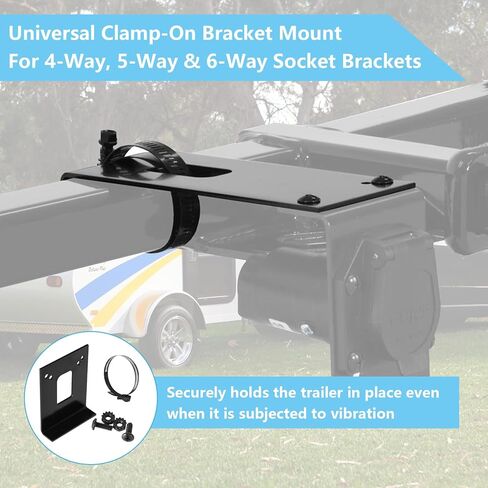 57204 Vehicle-Side Trailer Wiring Harness Clamp-On Bracket Mounting Kit Fit for 4-Way, 5-Way & 6-Way Trailers Wiring Connector Mounting, Rust-Proof Trailer Plug Bracket with Gloss Black Powder Coat in Kuwait