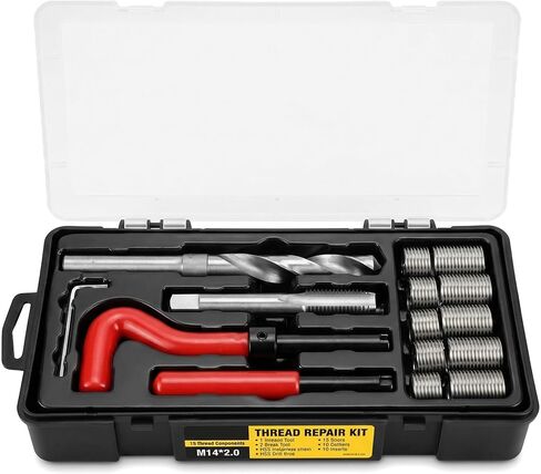 طقم إصلاح الخيوط M14 x 2، أدوات 5 قطع مع 5 قطع 1.5D و5 قطع 2.5D أسلاك من الفولاذ المقاوم للصدأ، مجموعة Helicoil، مجموعة مطارد الخيط لإصلاح الخيوط الميكانيكية والسيارات in Kuwait