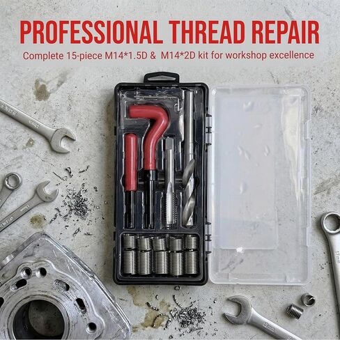 طقم إصلاح الخيوط M14 x 2، أدوات 5 قطع مع 5 قطع 1.5D و5 قطع 2.5D أسلاك من الفولاذ المقاوم للصدأ، مجموعة Helicoil، مجموعة مطارد الخيط لإصلاح الخيوط الميكانيكية والسيارات in Kuwait