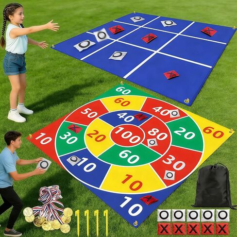 2-in-1 Outdoor Giant Tic Tac Toe Bean Bag Toss Games for Kids Adults,4.5Ft Large Outside Picnic Lawn Backyard Games for Kids Family Birthday Party Beach Carnival Outdoor Fun Giant Yard Field Day Games in Kuwait
