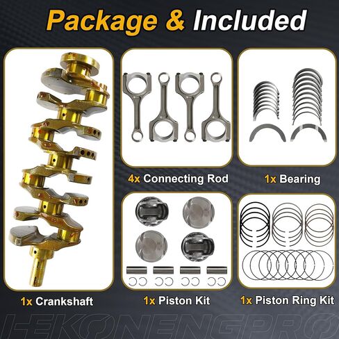G4FJ 1.6 Engine Crankshaft w/Connecting Rod & Piston Bearing Kit Fit for Hyundai Elantra Tucson Sonata Kona Veloster Kia Forte5 Soul 1.6L L4 Turbo 2013-2022 Replace# 23110-2B710 23510-2B700 in Kuwait