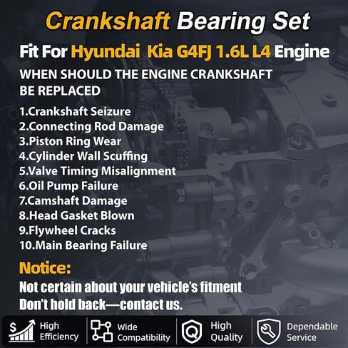 G4FJ 1.6 Engine Crankshaft w/Connecting Rod & Piston Bearing Kit Fit for Hyundai Elantra Tucson Sonata Kona Veloster Kia Forte5 Soul 1.6L L4 Turbo 2013-2022 Replace# 23110-2B710 23510-2B700 in Kuwait
