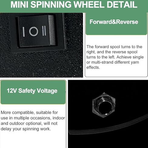 Household Electric Spinning Wheel, 8oz Capacity Electric Yarn Spinning Wheel with 3 Spools, High Torque 800RPM, 12mm Aperture, Adjustable Speed, for Wool Weaving, Blending in Kuwait