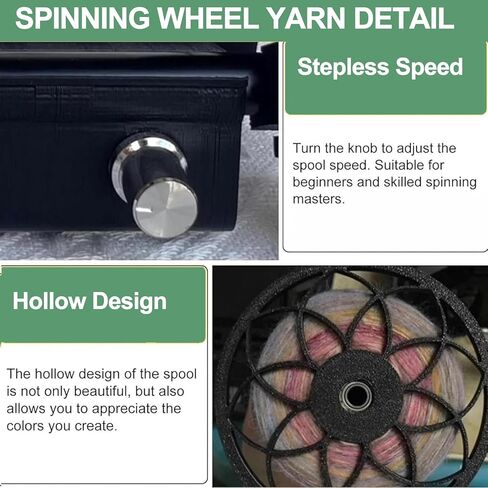 Household Electric Spinning Wheel, 8oz Capacity Electric Yarn Spinning Wheel with 3 Spools, High Torque 800RPM, 12mm Aperture, Adjustable Speed, for Wool Weaving, Blending in Kuwait