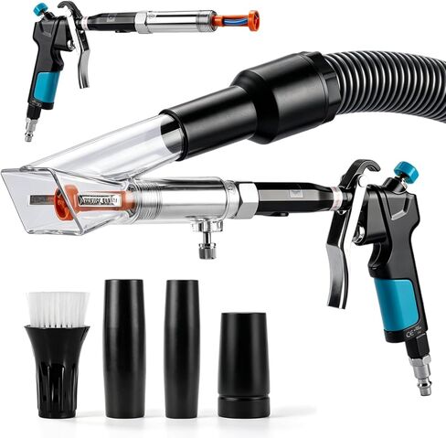 Car Interior Cleaning Gun with 2-in-1 Air Blower Attachments, Detailing Brush and Swivel Connector – for Car Seats, Carpets, Dashboards, Floor Mats, Air Vents, Pet Hair Removal and Rapid Drying in Kuwait