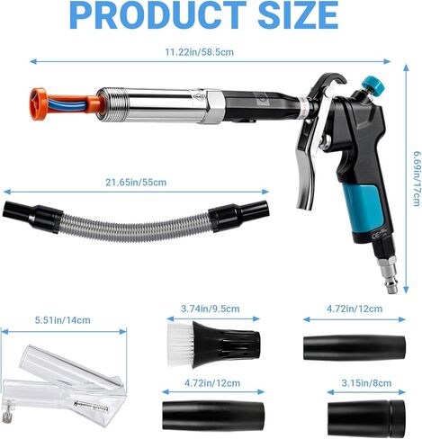 Car Interior Cleaning Gun with 2-in-1 Air Blower Attachments, Detailing Brush and Swivel Connector – for Car Seats, Carpets, Dashboards, Floor Mats, Air Vents, Pet Hair Removal and Rapid Drying in Kuwait