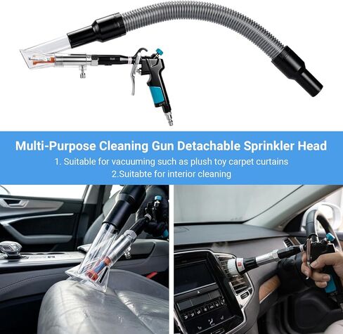Car Interior Cleaning Gun with 2-in-1 Air Blower Attachments, Detailing Brush and Swivel Connector – for Car Seats, Carpets, Dashboards, Floor Mats, Air Vents, Pet Hair Removal and Rapid Drying in Kuwait