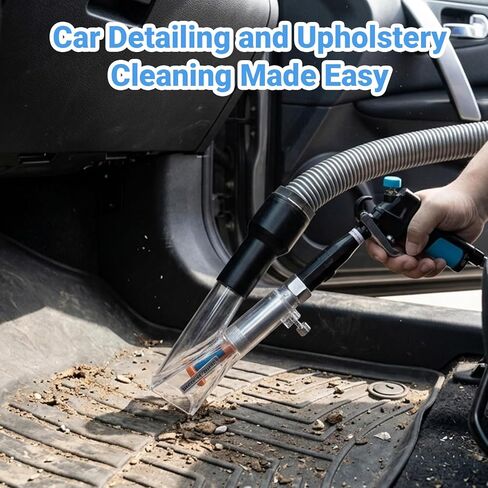 Car Interior Cleaning Gun with 2-in-1 Air Blower Attachments, Detailing Brush and Swivel Connector – for Car Seats, Carpets, Dashboards, Floor Mats, Air Vents, Pet Hair Removal and Rapid Drying in Kuwait