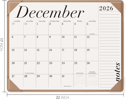 تقويم مكتب Jotsome 2026-2027 مع حصيرة سطح المكتب، تقويم لوحة مكتب كبير من الآن إلى يونيو 2027 22x17 بوصة، تقويم مكتبي للمنزل والمكتب، سهل التنظيم (أسود، 17 بوصة × 22 بوصة) in Kuwait