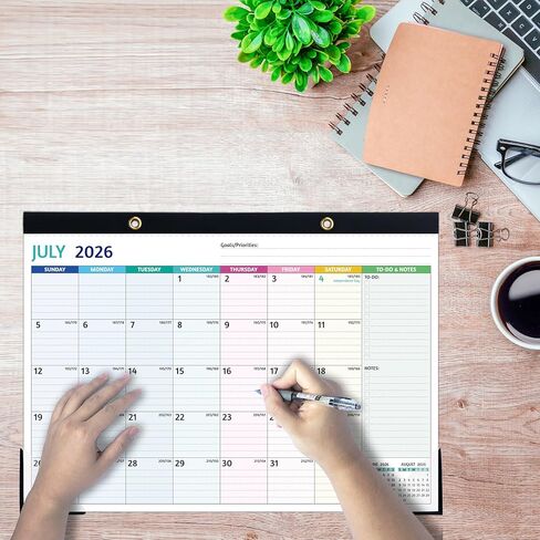 Desk Calendar 2026-2027 – JUL 2026 - DEC 2027, 18 Monthly Desk Calendar, Large Desk Calendar 2027, 17’’ x 12’’, 2026-2027 Desk/Wall Calendar with To-do Lists, Desk Pad, Ruled Blocks, Corner Protectors in Kuwait