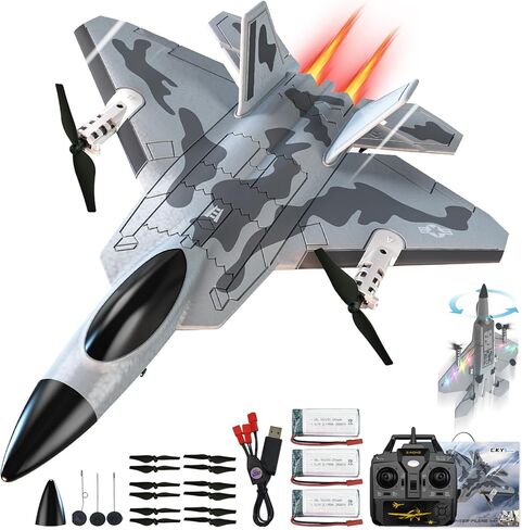 CKYSCHN F22 Raptor RC Plane 4 Channel New Version, Vertical Takeoff Remote Control Airplane with 6-axis Gyro & Lights, 3D Aerobatic RC Aircraft for Adults | 3 Batteries in Kuwait