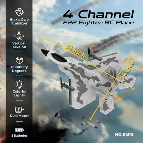 CKYSCHN F22 Raptor RC Plane 4 Channel New Version, Vertical Takeoff Remote Control Airplane with 6-axis Gyro & Lights, 3D Aerobatic RC Aircraft for Adults | 3 Batteries in Kuwait
