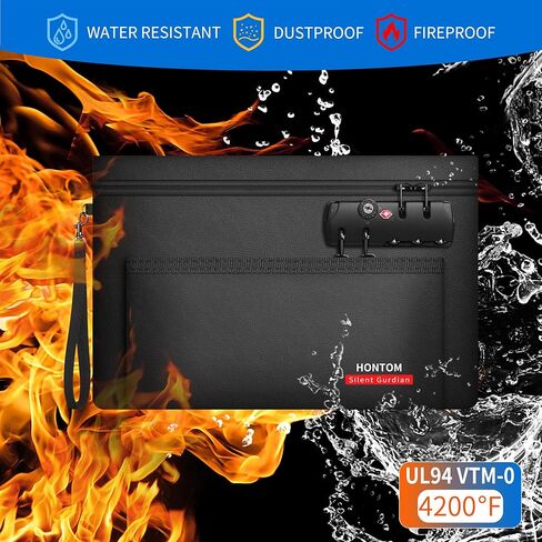 Hontom Fireproof Money Bag with Lock, 11"x7" Double Layer Notary Bag for Cash with Hidden Zipper, Fire Locking Money Pouch Holder Wallet for Travel, Passports, Notary Supplies, Valuables in Kuwait