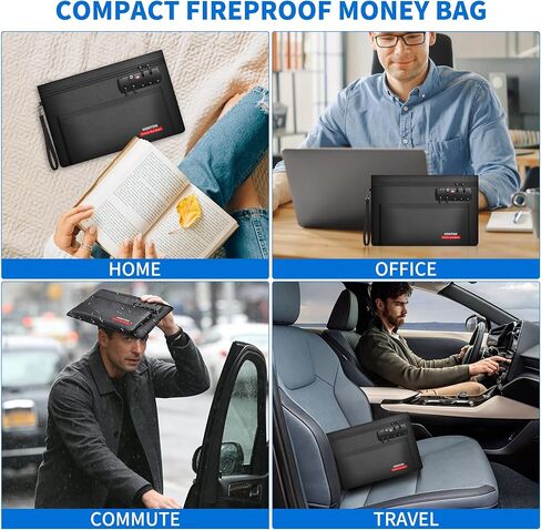 Hontom Fireproof Money Bag with Lock, 11"x7" Double Layer Notary Bag for Cash with Hidden Zipper, Fire Locking Money Pouch Holder Wallet for Travel, Passports, Notary Supplies, Valuables in Kuwait
