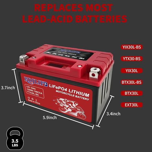 بطارية ليثيوم YTX30L-BS، بطارية دراجة نارية 12 فولت 10 أمبير LiFePO4 مع BMS الذكية، متوافقة مع Harley، Polaris، ATV، UTV، Snowmobile، Jet Ski in Kuwait
