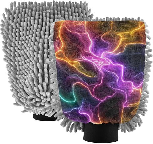 AIXIWAWA Car Wash Mitt Washing Glove Shining Pattern Print Scratch Free Water Absorbent 2 Pack Large in Saudi Arabia