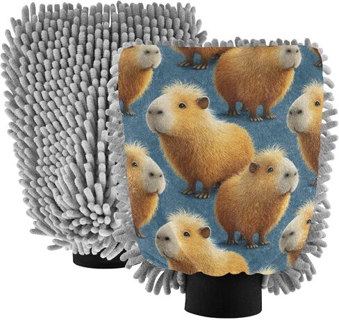 AIXIWAWA Car Wash Mitt Washing Glove Guinea Pig Print Scratch Free Water Absorbent 2 Pack Medium in Kuwait