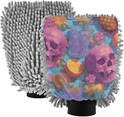 AIXIWAWA Car Wash Mitt Washing Glove Fruit Skull Print Scratch Free Water Absorbent 2 Pack Large in Kuwait